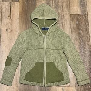VTG NUA Merino Wool Silk Hooded Cardigan Sweater Jacket Full Zip M Green Outdoor